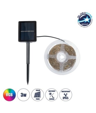 GloboStar® SOLAR LEDSTRIP 70421 Αυτόνομο Ηλιακό Σετ Ταινία LED 3m 3W-3m 90LED 2835 SMD 30lm-m 120° με Ενσωματωμένα Προγράμματα Λειτουργίας - Αδιάβροχο IP65 - RGB - Μ300 x Π0.8 x Υ0.3cm - 2 Χρόνια Εγγύηση